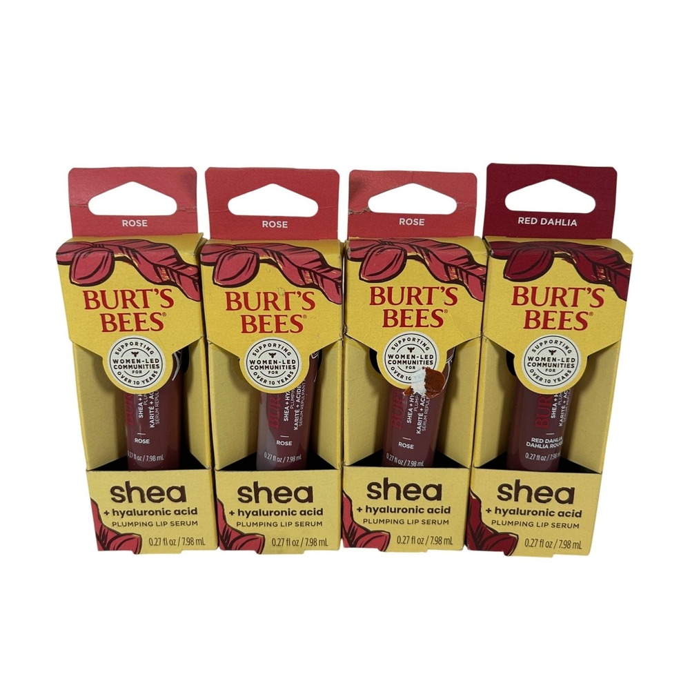 Burt's Bees Shea + Hyaluronic Acid Plumping Lip Serum Rose Red Dahlia 4 Pack